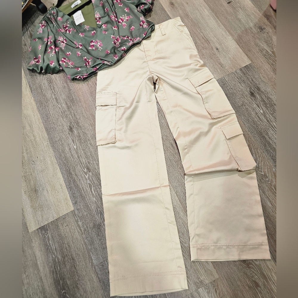 Tractr Silky Cargo Wide Leg Pant Baggy Oversized Fit